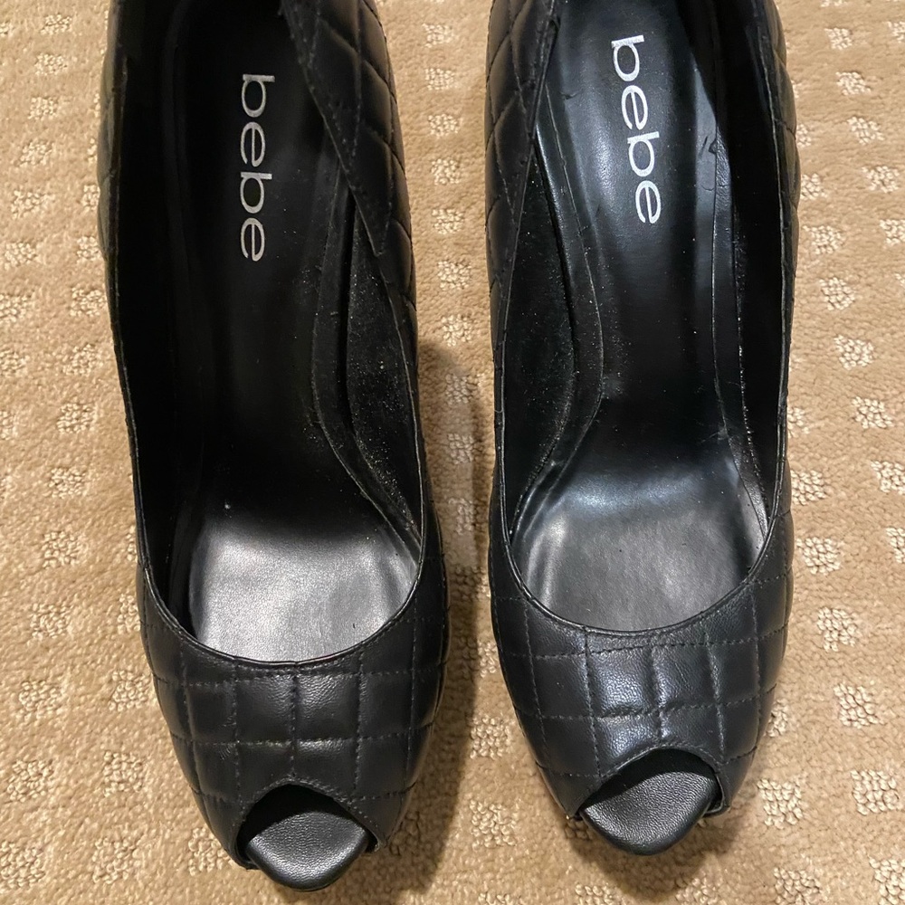 Bebe Black Quilted Peep Toe Women's Shoes
